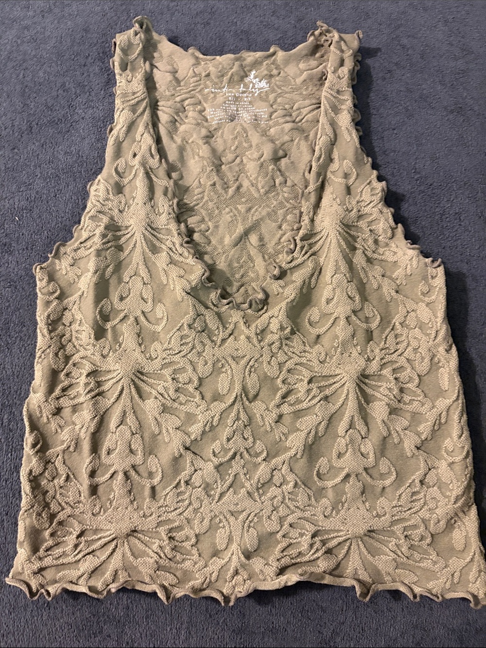 Free People Olive Green Textured V-Neck Tank